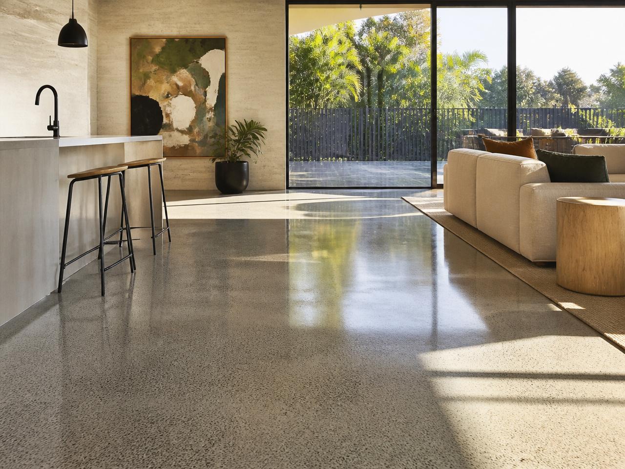 Polished concrete floor in a modern home